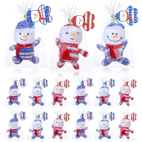 Poen 18 Pack Winter Snowman Plush Toys Bulk 4 Stuffed Snowman Nordic Pajamas Animals with Cards for Winter Stocking Filling Wonderland Party Favors - Image 1