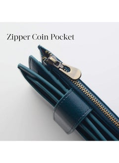 Bveyzi Women'S Small Leather Rfid Blocking Bifold Zipper Pocket Wallet Ladies Credit Card Slots Purse With Id Window(Peacock Blue)  - Image 5