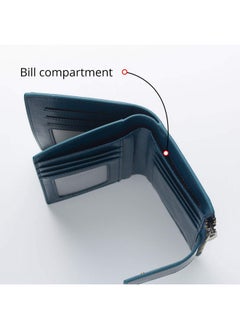 Bveyzi Women'S Small Leather Rfid Blocking Bifold Zipper Pocket Wallet Ladies Credit Card Slots Purse With Id Window(Peacock Blue)  - Image 4