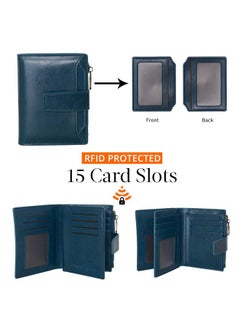 Bveyzi Women'S Small Leather Rfid Blocking Bifold Zipper Pocket Wallet Ladies Credit Card Slots Purse With Id Window(Peacock Blue)  - Image 3
