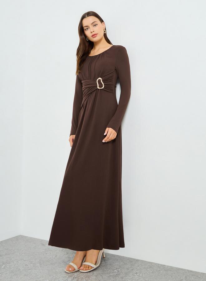 Take Two Brown Ruched Detail Long Sleeve Maxi Dress - Image 3