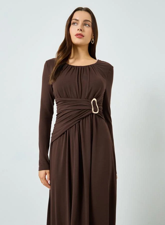 Take Two Brown Ruched Detail Long Sleeve Maxi Dress