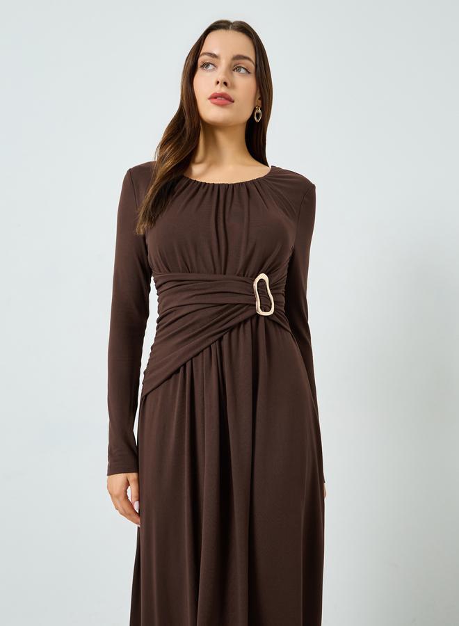 Take Two Brown Ruched Detail Long Sleeve Maxi Dress - Image 2