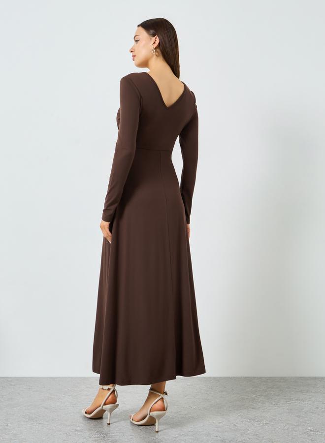 Take Two Brown Ruched Detail Long Sleeve Maxi Dress - Image 5