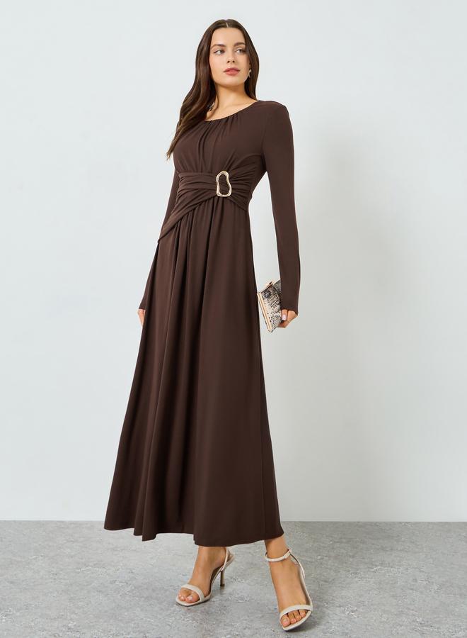 Take Two Brown Ruched Detail Long Sleeve Maxi Dress - Image 1