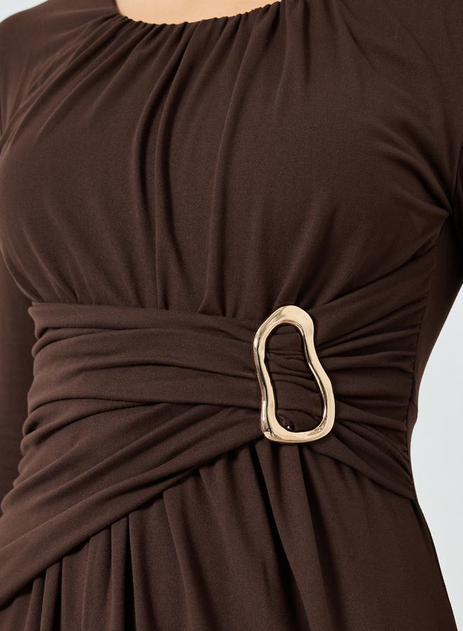 Take Two Brown Ruched Detail Long Sleeve Maxi Dress - Image 4