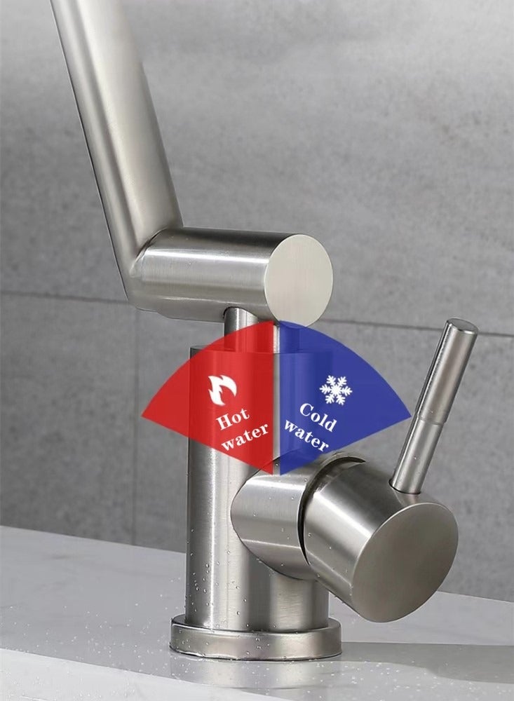 Kutis 1-Piece Sink Faucet Degree Rotating Faucet Stainless Steel Grey 30x12 cm - Image 3