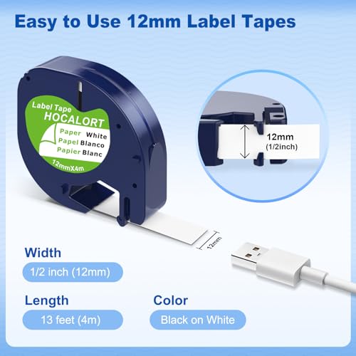 HOCALORT 3 Pack Paper Label Refills Replacement for Dymo Letratag Refills 91200/91330 White Paper Tape 1/2 X 13, Compatible with Dymo Label Maker Refills, Work for Letra Tag LT100H LT100T QX50 - Image 4
