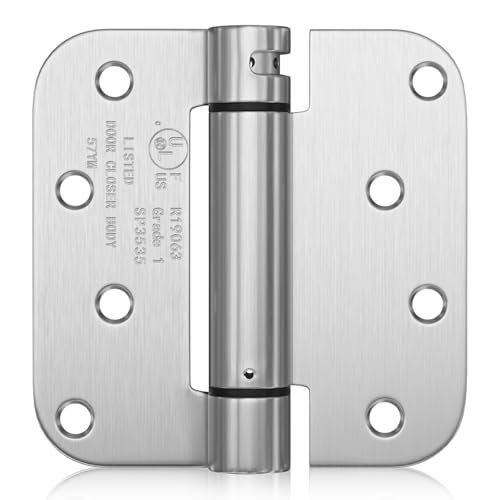 Haidms 3 Pack Self Closing Door Hinges 4 Inch Brushed Nickel Spring Hinge with 5/8'' Radius Corner Adjustable Tension Spring Loaded Hinges for Heavy Duty Exterior Door - Image 1