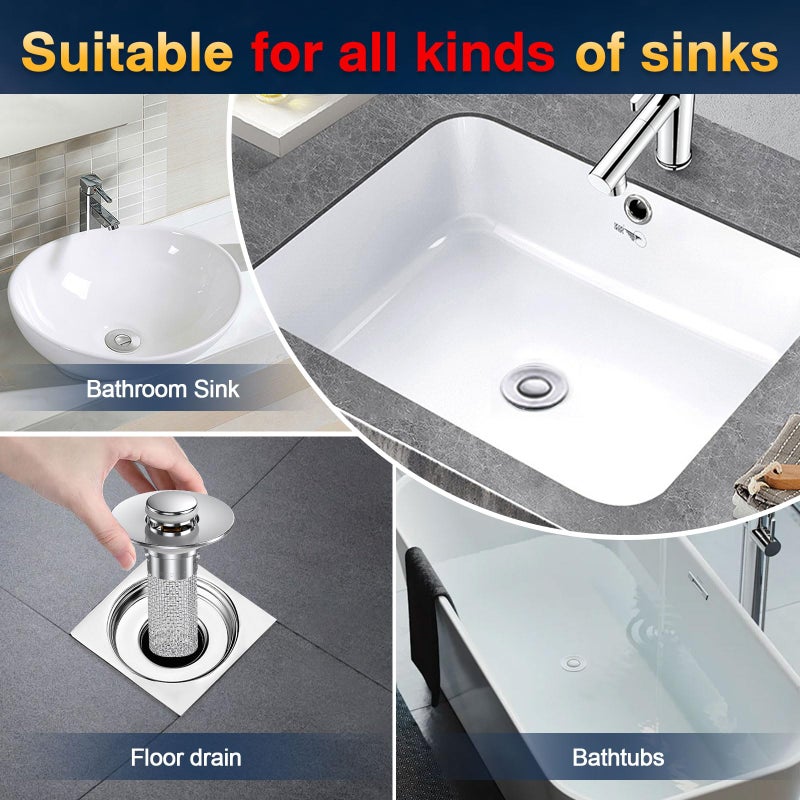 cocog Bathroom Sink Drain Strainer, Pop Up Sink Drain Filter with Removable Stainless Steel Filter Basket Hair Catcher, Bathroom Sink Drain Stopper, for Us Bathroom Sink Stopper Replacement (2pcs) - Image 5