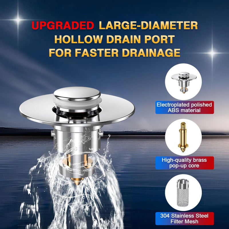 cocog Bathroom Sink Drain Strainer, Pop Up Sink Drain Filter with Removable Stainless Steel Filter Basket Hair Catcher, Bathroom Sink Drain Stopper, for Us Bathroom Sink Stopper Replacement (2pcs) - Image 4