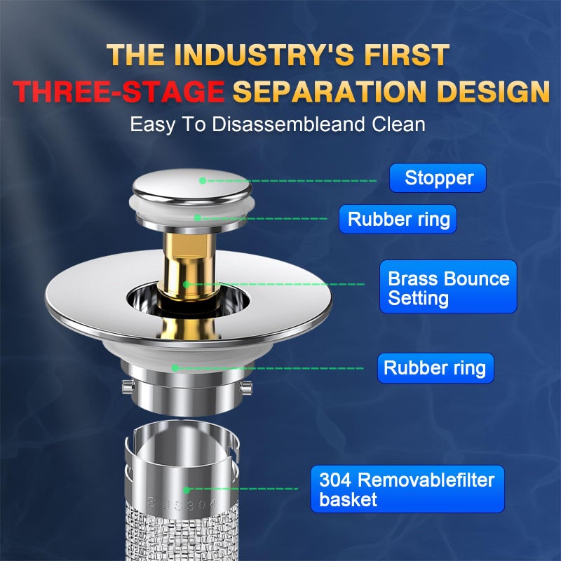 cocog Bathroom Sink Drain Strainer, Pop Up Sink Drain Filter with Removable Stainless Steel Filter Basket Hair Catcher, Bathroom Sink Drain Stopper, for Us Bathroom Sink Stopper Replacement (2pcs) - Image 2