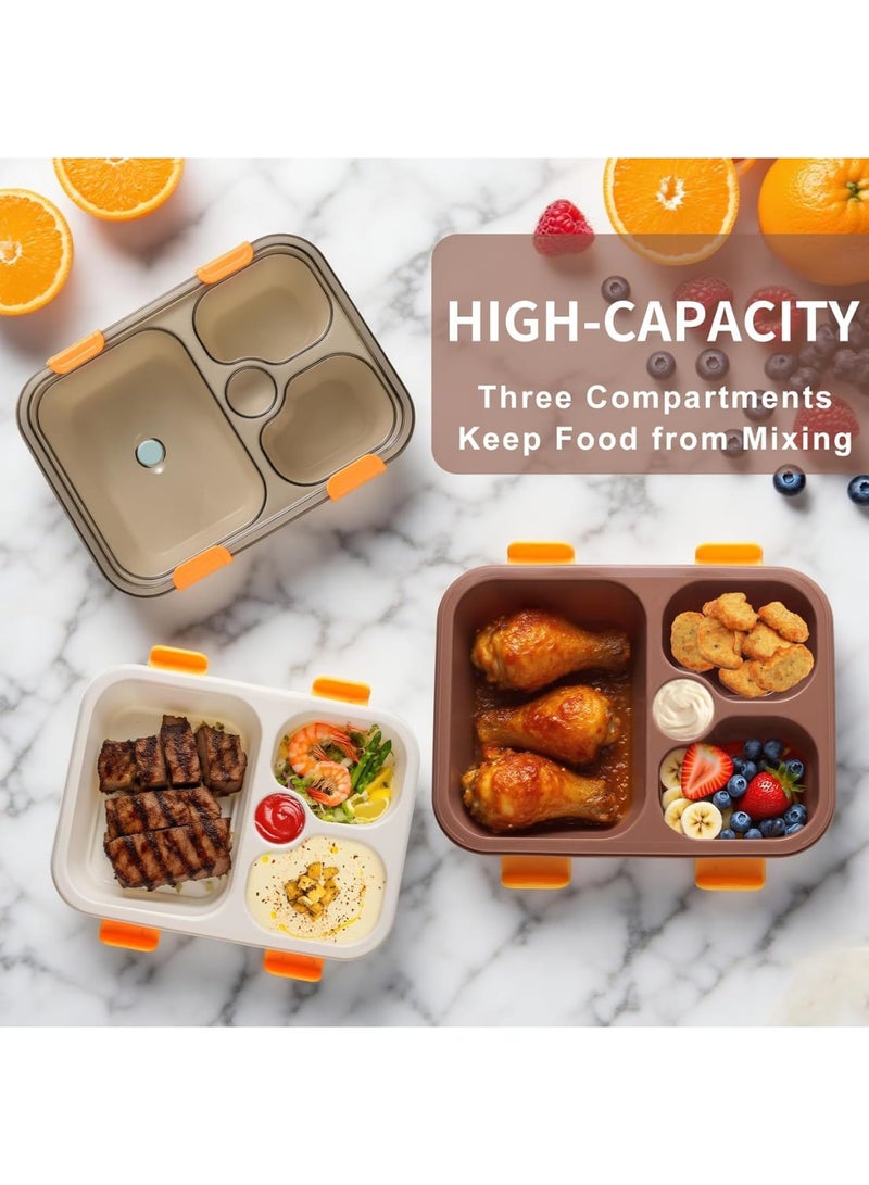 SYOSI Bento Box Adult, 2 Pack Leak Proof Lunch Containers with 3 Compartments and Cutlery Set, 32oz Reusable Food Storage Box for Work School Travel and Meal Prep, Dishwasher Safe Lunchable Container - Image 3