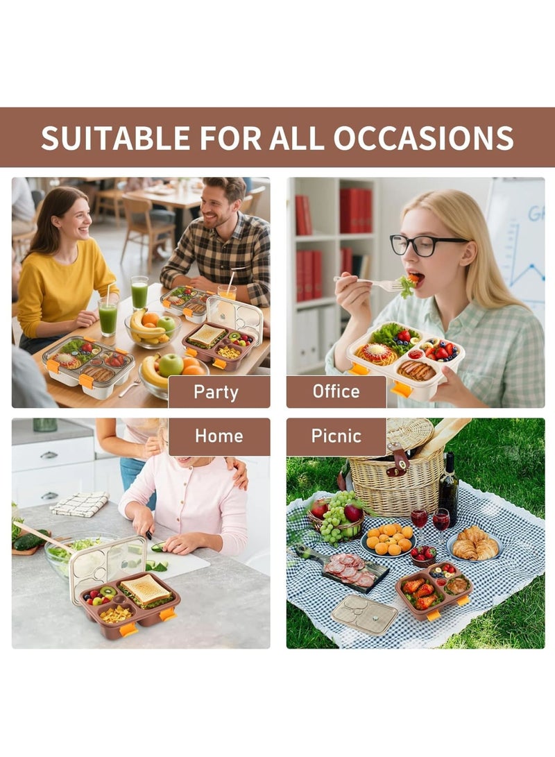 SYOSI Bento Box Adult, 2 Pack Leak Proof Lunch Containers with 3 Compartments and Cutlery Set, 32oz Reusable Food Storage Box for Work School Travel and Meal Prep, Dishwasher Safe Lunchable Container - Image 5