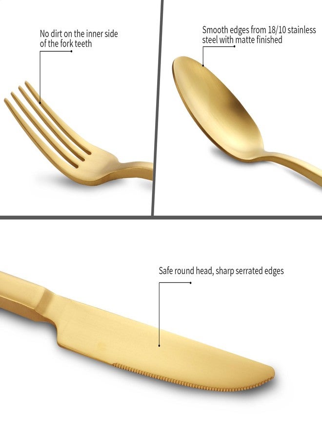 Kelenfer Stainless Steel Flatware Set Hand Forged 18/10 Silverware Set Cutlery Set Gold Cuboid Handle Matte Finished 20 Pieces Service for 4 - Image 3