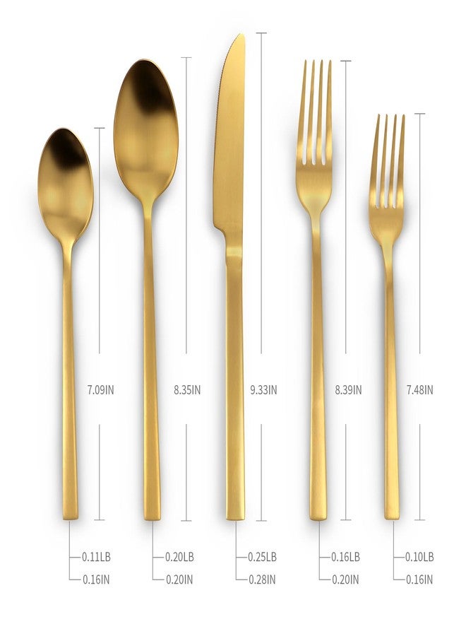 Kelenfer Stainless Steel Flatware Set Hand Forged 18/10 Silverware Set Cutlery Set Gold Cuboid Handle Matte Finished 20 Pieces Service for 4 - Image 2