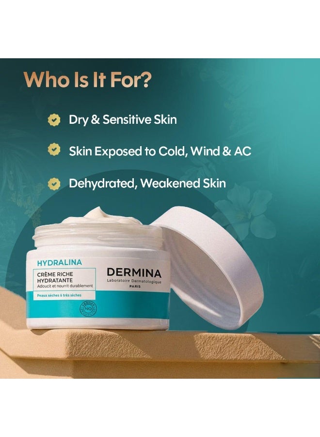 Dermina Hydralina Moisturizing Rich Face Cream - 50 ml - Image 5