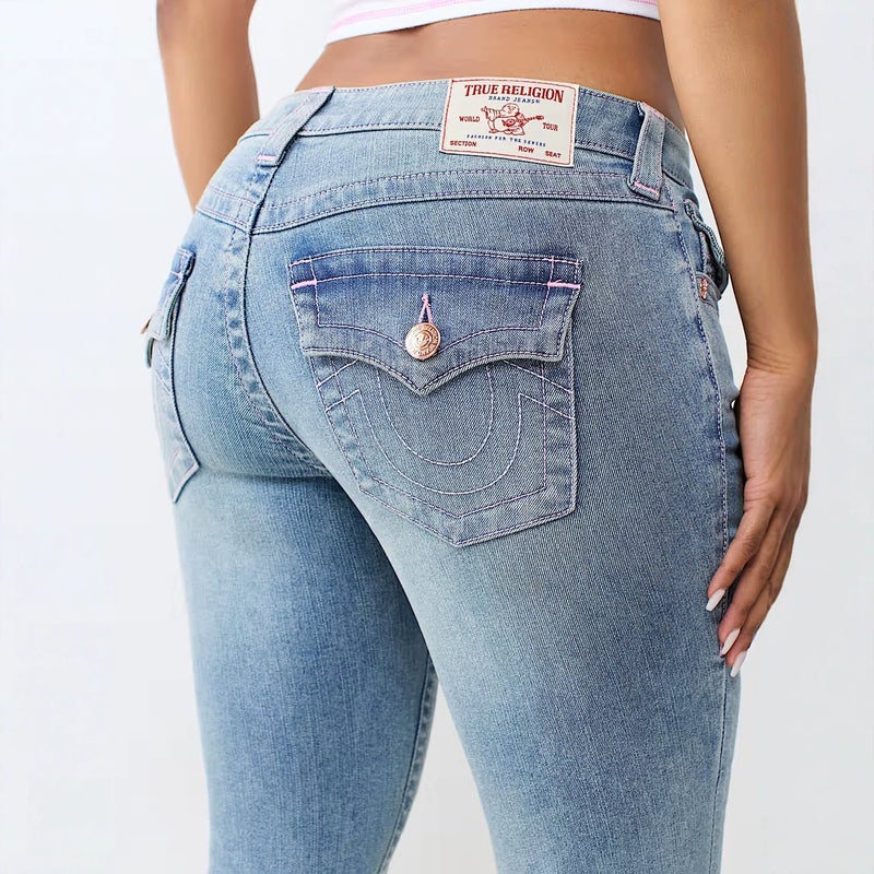 Women's Washed Denim Jeans with Rhinestone Detail - Image 4