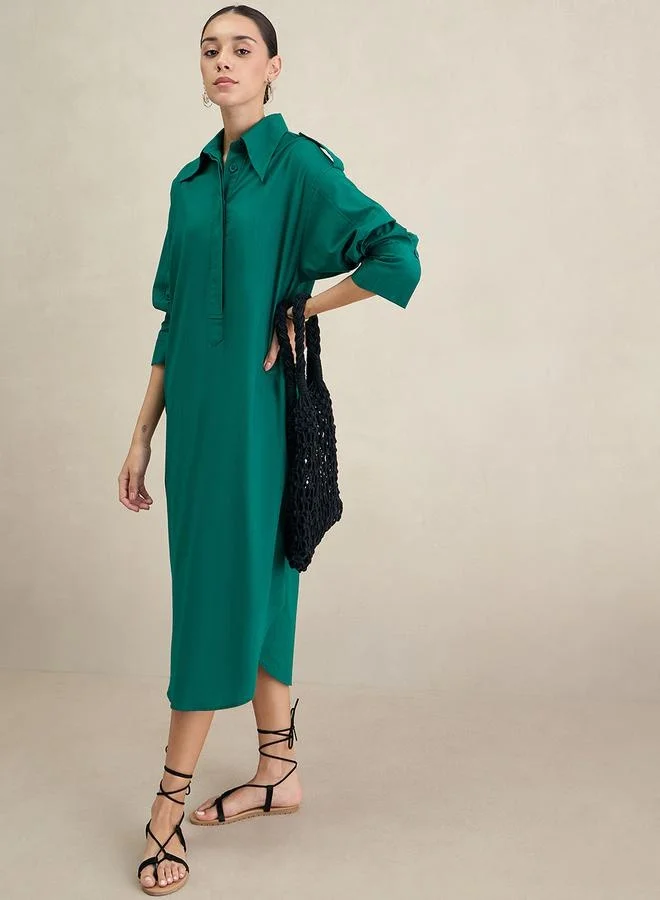 فيميلا Cotton Shirt Collared Maxi Dress