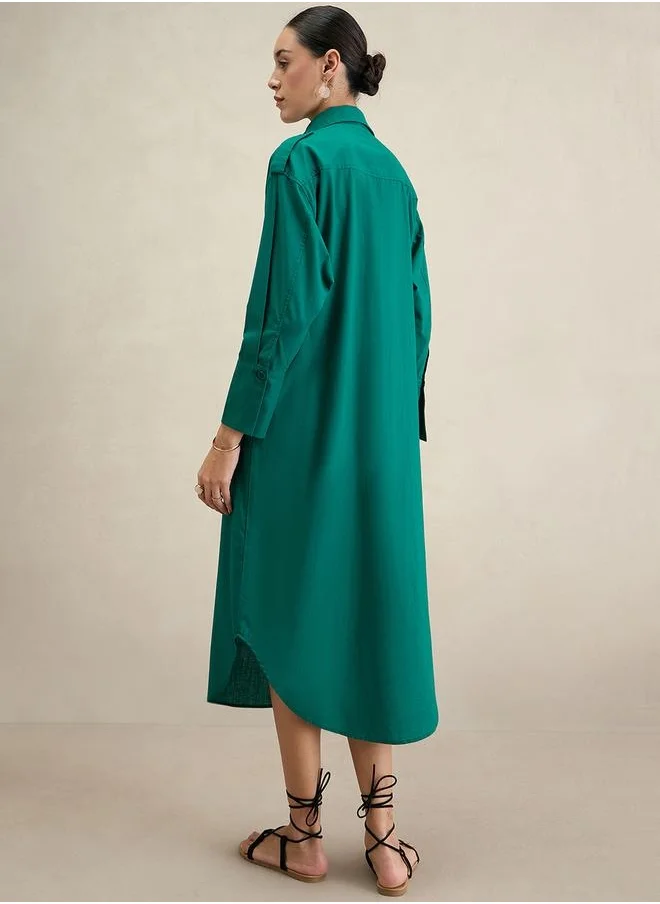 فيميلا Cotton Shirt Collared Maxi Dress