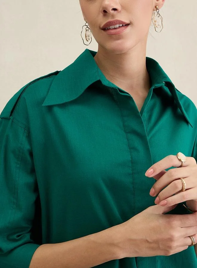 فيميلا Cotton Shirt Collared Maxi Dress