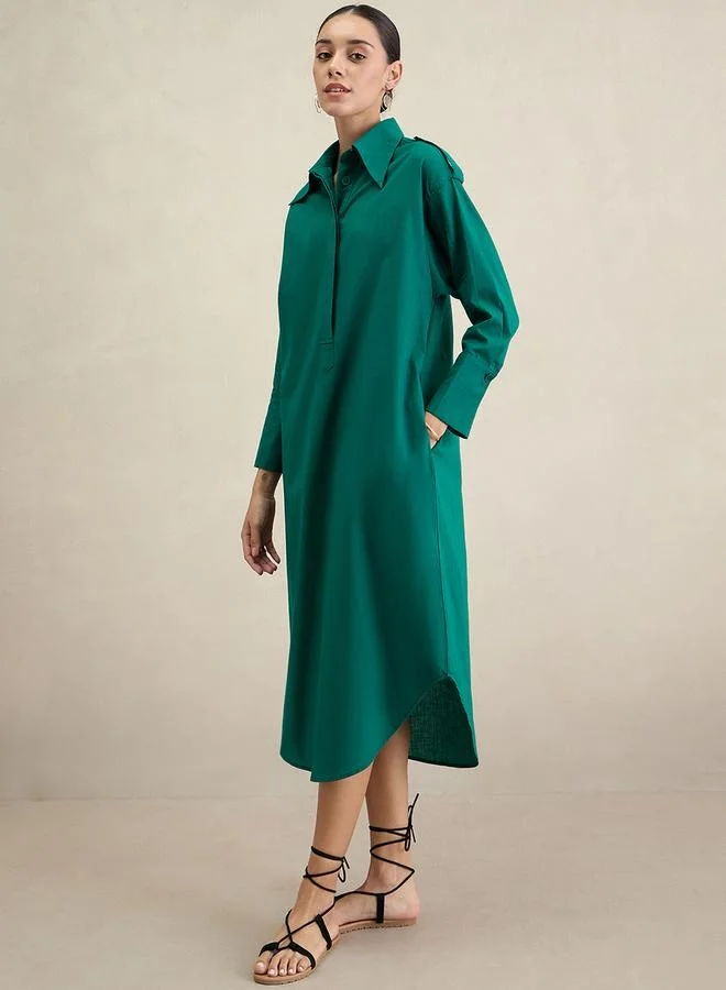 فيميلا Cotton Shirt Collared Maxi Dress