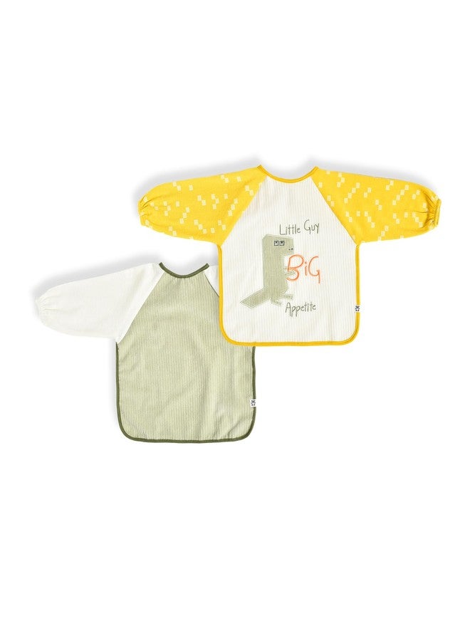 Mi Arcus Cotton Full Sleeve Water Resistant Coverall Feeding Bibs/Apron with Velcro Closure 6-18 M(Pk of 2) - Pastel Multi - Image 1