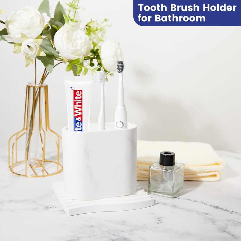Amviner Diatomite Toothbrush Holders for Bathrooms, Electric Tooth Brush and Toothpaste Holder for Bathroom Countertop, Marble White Bathroom Accessories, 2 Slots Toothbrush Organizer - Image 3