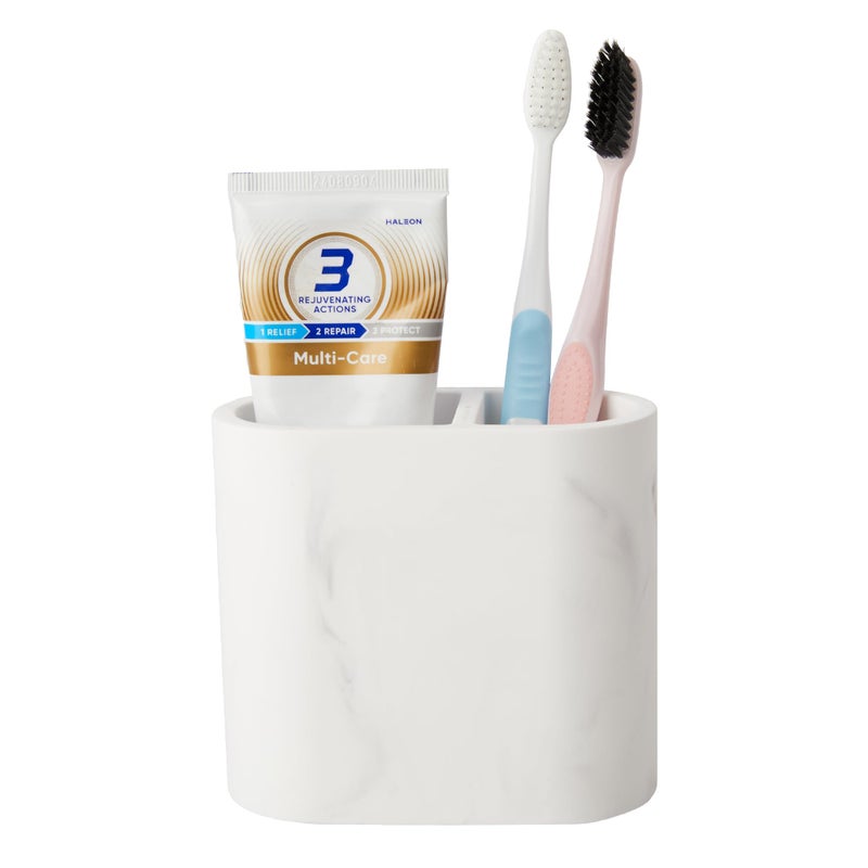 Amviner Diatomite Toothbrush Holders for Bathrooms, Electric Tooth Brush and Toothpaste Holder for Bathroom Countertop, Marble White Bathroom Accessories, 2 Slots Toothbrush Organizer - Image 1