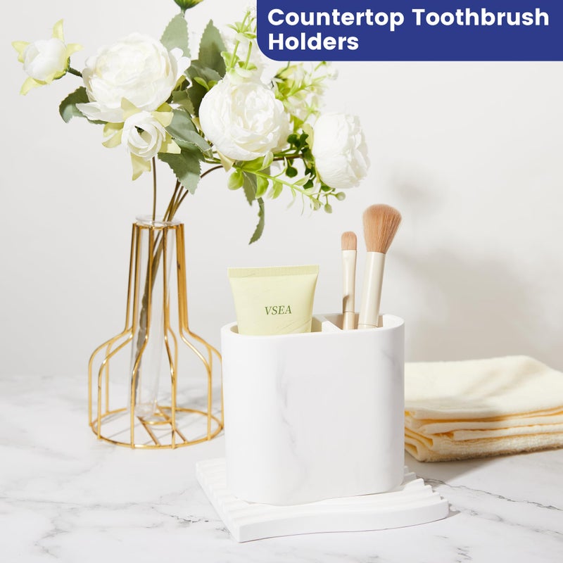 Amviner Diatomite Toothbrush Holders for Bathrooms, Electric Tooth Brush and Toothpaste Holder for Bathroom Countertop, Marble White Bathroom Accessories, 2 Slots Toothbrush Organizer - Image 4