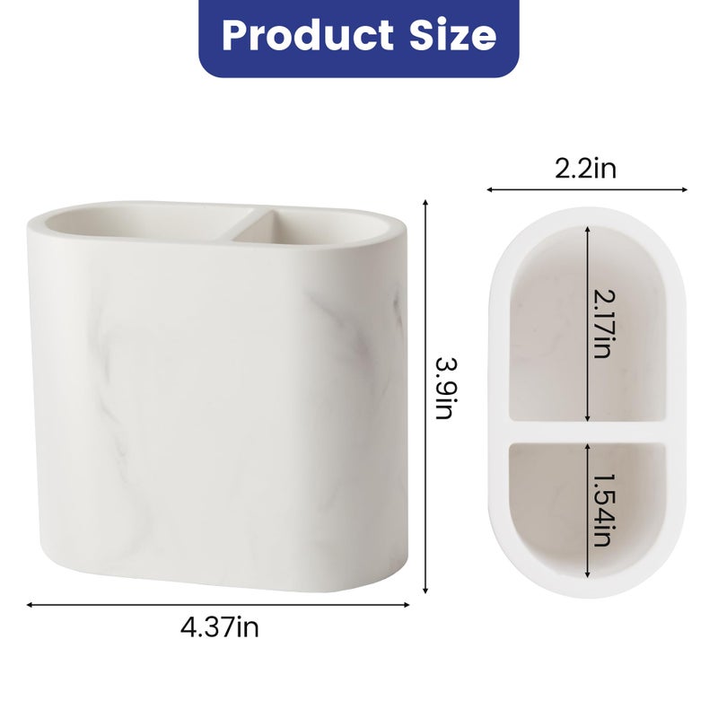 Amviner Diatomite Toothbrush Holders for Bathrooms, Electric Tooth Brush and Toothpaste Holder for Bathroom Countertop, Marble White Bathroom Accessories, 2 Slots Toothbrush Organizer - Image 2