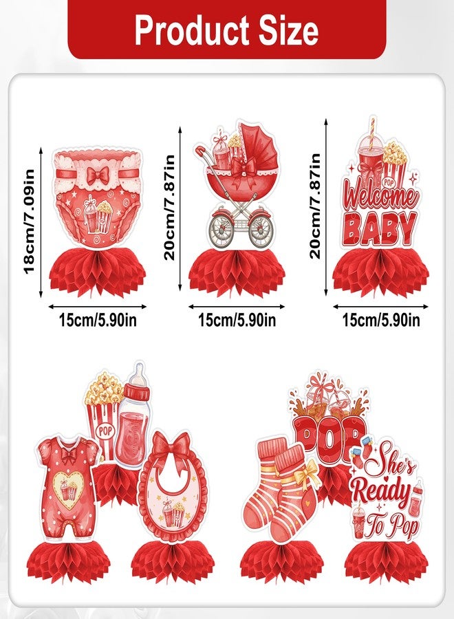 RUBOAOA She's Ready to Pop Baby Shower Decorations, 9 Pcs Honeycomb Table Centerpieces, Popcorn Themed Party Supplies for Girl Baby Shower Gender Reveal Pregnancy Announcement - Image 2
