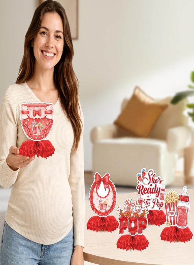 RUBOAOA She's Ready to Pop Baby Shower Decorations, 9 Pcs Honeycomb Table Centerpieces, Popcorn Themed Party Supplies for Girl Baby Shower Gender Reveal Pregnancy Announcement - Image 4