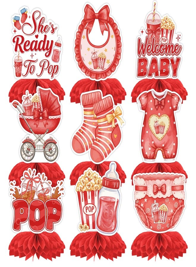 RUBOAOA She's Ready to Pop Baby Shower Decorations, 9 Pcs Honeycomb Table Centerpieces, Popcorn Themed Party Supplies for Girl Baby Shower Gender Reveal Pregnancy Announcement - Image 1
