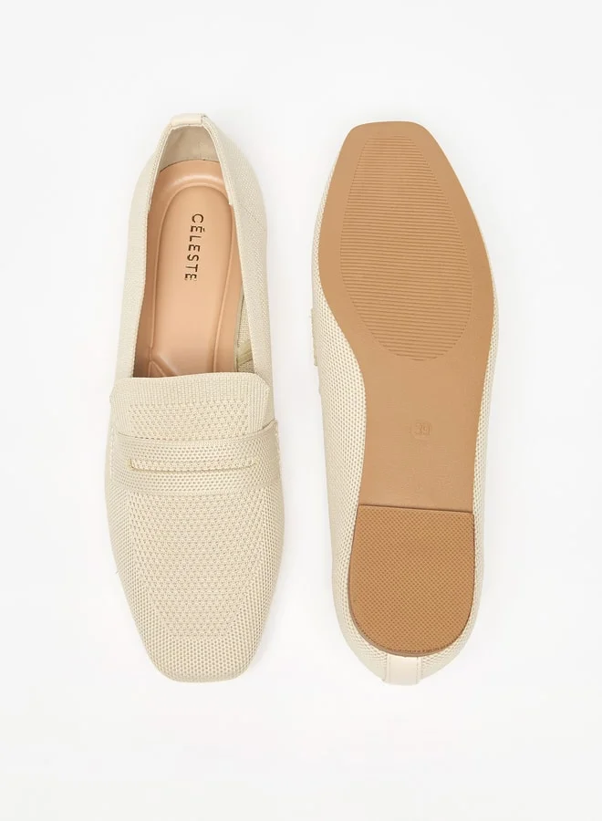 Celeste Women's Textured Slip-On Square Toe Ballerina Shoes