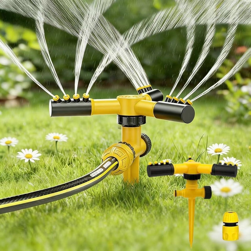 360 Degree Rotating Three Arm Ground Spike Sprinkler 1 Set with Water Connector - Image 1