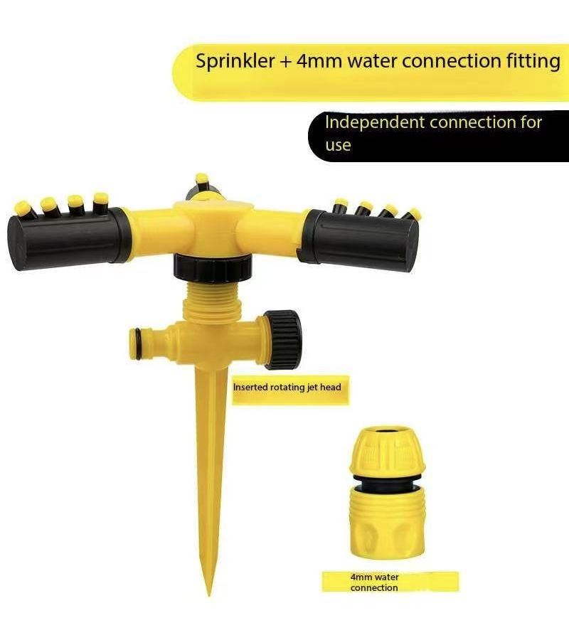 360 Degree Rotating Three Arm Ground Spike Sprinkler 1 Set with Water Connector - Image 2