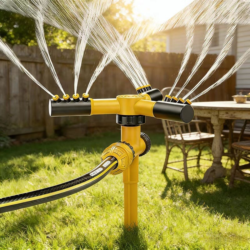 360 Degree Rotating Three Arm Ground Spike Sprinkler 1 Set with Water Connector - Image 3