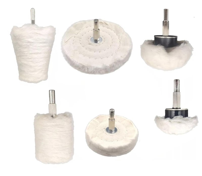 Inditrust Polishing Wheel6pcs White Buffing Wheel Pad Mop Kit Wheel Shaped Polishing Tool for Metal AluminumStainless SteelJewelryWoodPlasticCeramicGlass