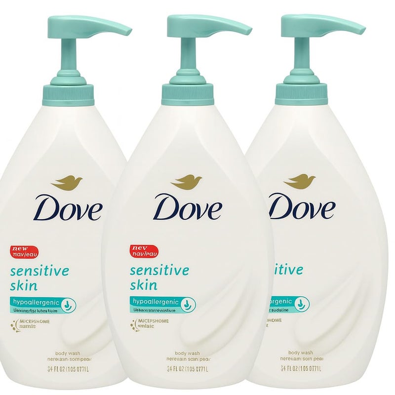 Dove Sensitive Skin Body Wash with Pump 33.8 fl oz. Pack of 3 - Image 1