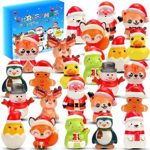 PLOUGVI 24PCS Christmas Squishy for Party Favors Gifts Stress Relief Toys for Goodie Bags Pinata Fillers Stocking Stuffer for Kids Treasure Box Carnival for Prizes Rewards Fidget Squeeze Advent Calendar - Image 1