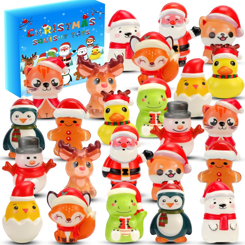 PLOUGVI 24PCS Christmas Squishy for Party Favors Gifts Stress Relief Toys for Goodie Bags Pinata Fillers Stocking Stuffer for Kids Treasure Box Carnival for Prizes Rewards Fidget Squeeze Advent Calendar - Image 3