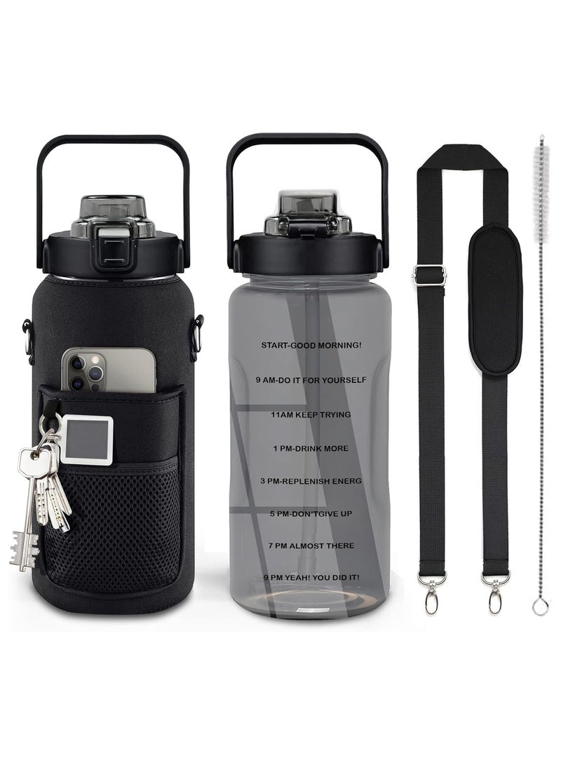 Arabest Gallon Water Bottle with Sleeve, 64OZ Motivational Water Bottle with Straw & Time Marker, BPA Free Leakproof Large Sports Water Bottle, Reusable Water Jug for Workout Gym Sport  - Image 1