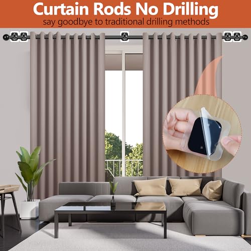 Tidisort Curtain Rods No Drilling for Windows,5/8 Inch Diameter Drapey Pole with No Drill Curtain Rod Brackets (2PCS Black, 48 to 84") - Image 2