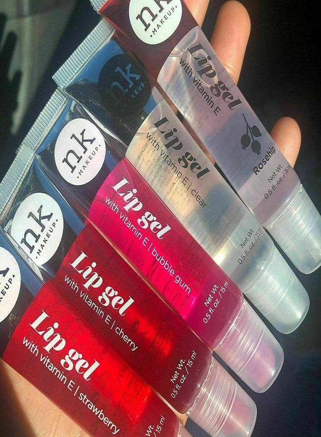 DREAM WORLD 5Pk Nicka K Hydrating Lip Gel - Vitamin E . (Clear, Rosehip Oil, Bubble Gum, Cherry, Strawberry)