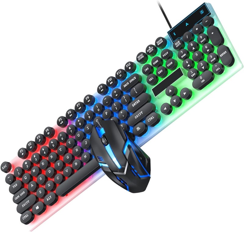 Yechiry Gaming Keyboard and Mouse Combo, 104 Key Layout Keyboard, 6 Key Anti Ghosting Mouse Combo with Steam Punk Keycaps & 1000DPI, Ideal for PC & Laptop (Black) - Image 3