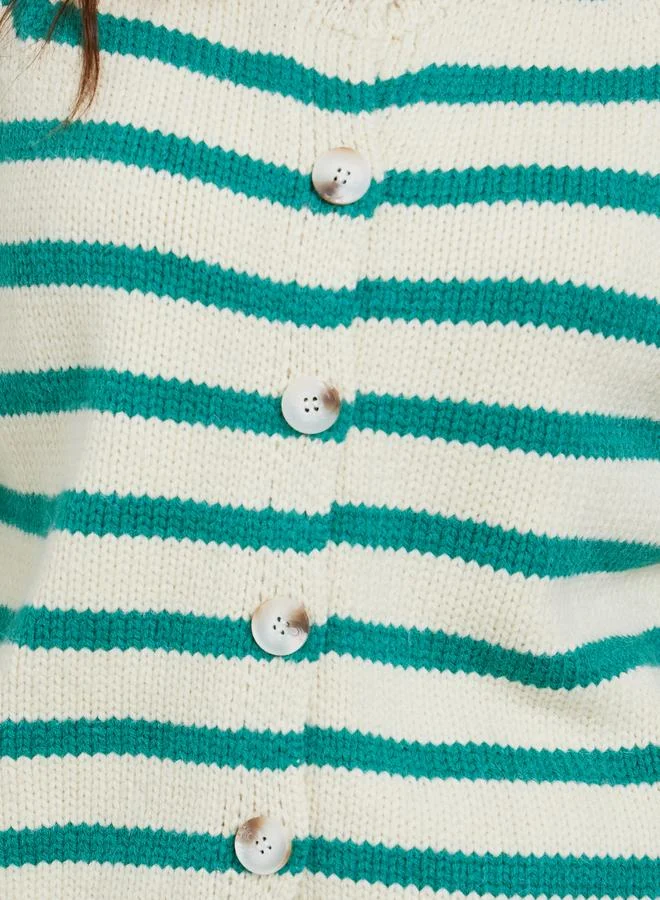Styli Relaxed Fit Striped Knit Cardigan