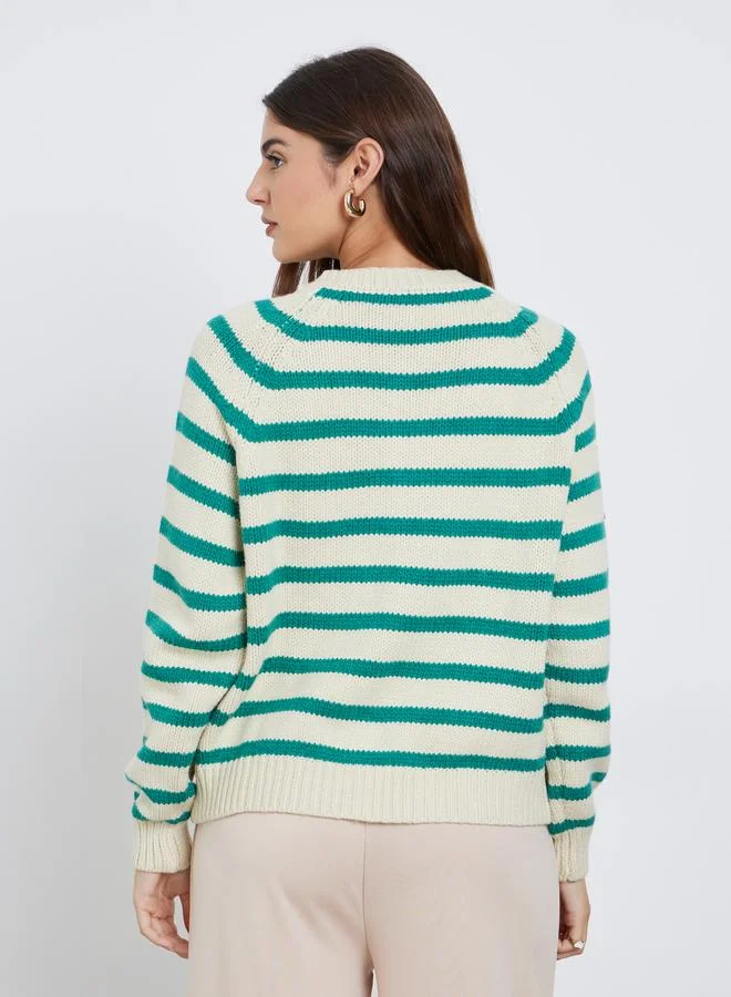 Styli Relaxed Fit Striped Knit Cardigan