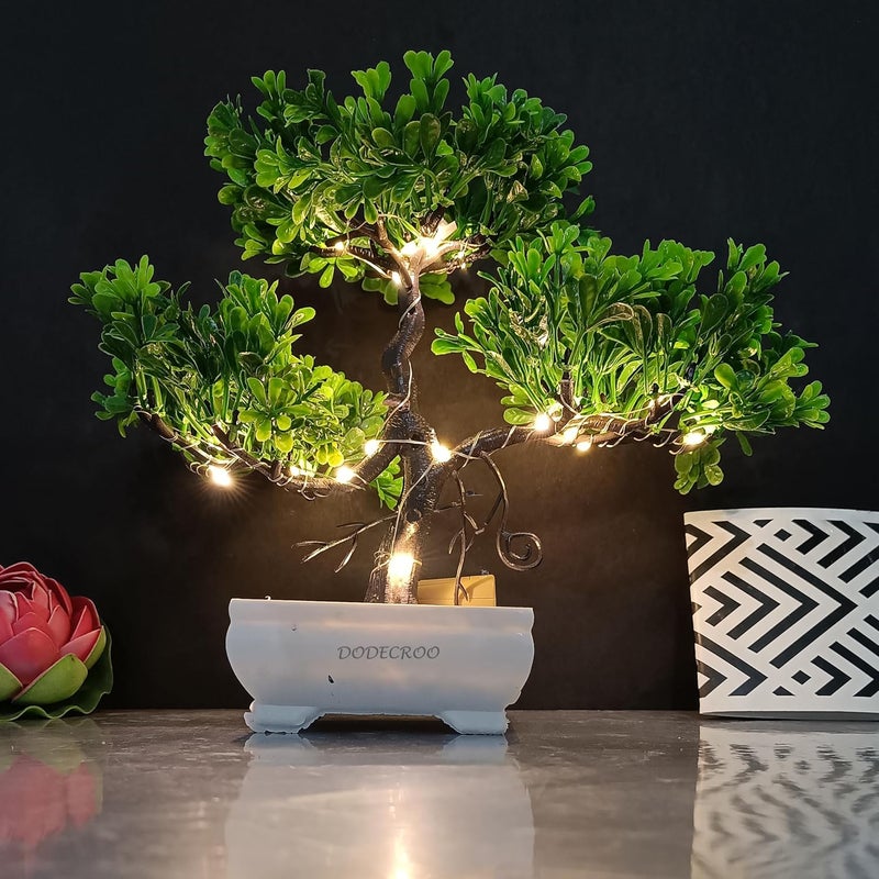 DODECROO ® Artificial Bonsai Plant with LED, 24cm | Decorate Your Space with Stunning Lifelike Greenery, Home Decoration Items for Living Room, Home, Office and Party (PrGreen) - Image 4