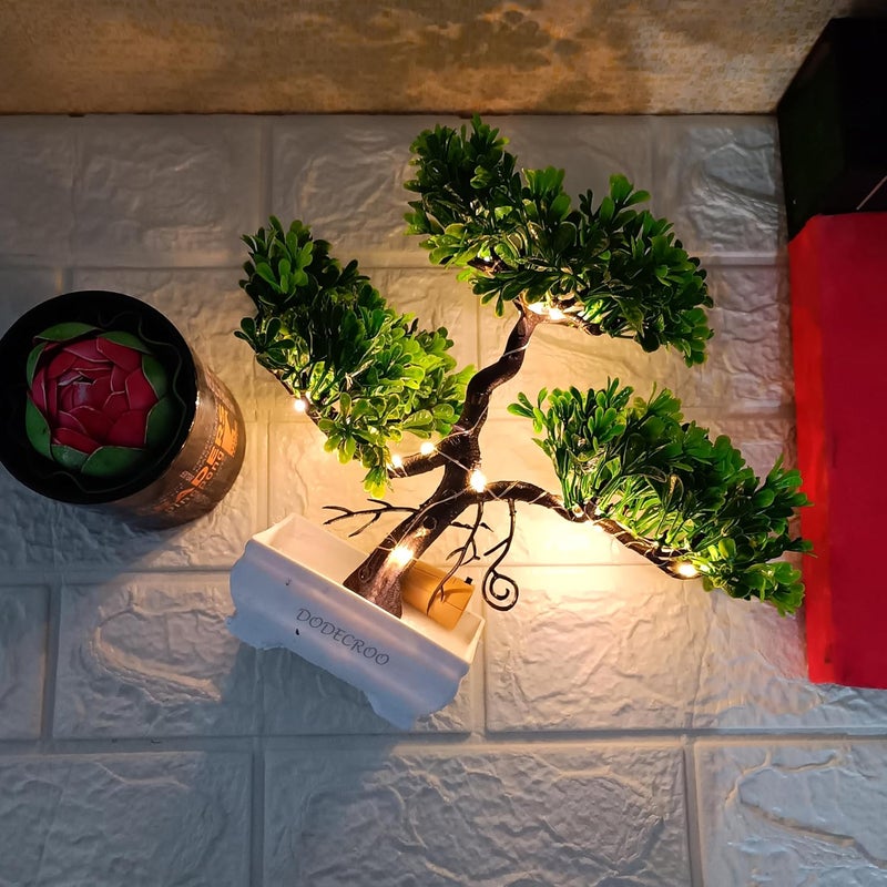 DODECROO ® Artificial Bonsai Plant with LED, 24cm | Decorate Your Space with Stunning Lifelike Greenery, Home Decoration Items for Living Room, Home, Office and Party (PrGreen) - Image 2